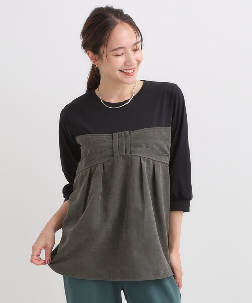 DRESKIP（ドレスキップ）の「気になるウエストもさり気なくカバー リボン風ドッキングトップス（Tシャツ/カットソー・レディース・ブルー系その他6/ベージュ系4/チャコール・04/03/02/01）」の8枚目の写真