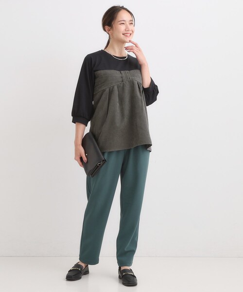 DRESKIP（ドレスキップ）の「気になるウエストもさり気なくカバー リボン風ドッキングトップス（Tシャツ/カットソー・レディース・ブルー系その他6/ベージュ系4/チャコール・04/03/02/01）」の10枚目の写真