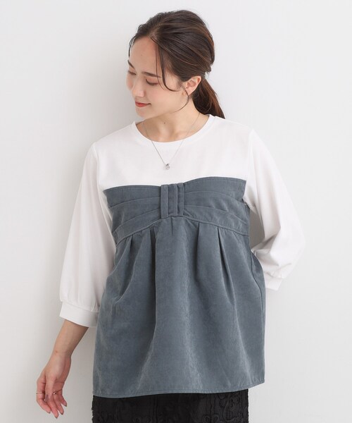 DRESKIP（ドレスキップ）の「気になるウエストもさり気なくカバー リボン風ドッキングトップス（Tシャツ/カットソー・レディース・ブルー系その他6/ベージュ系4/チャコール・04/03/02/01）」の12枚目の写真