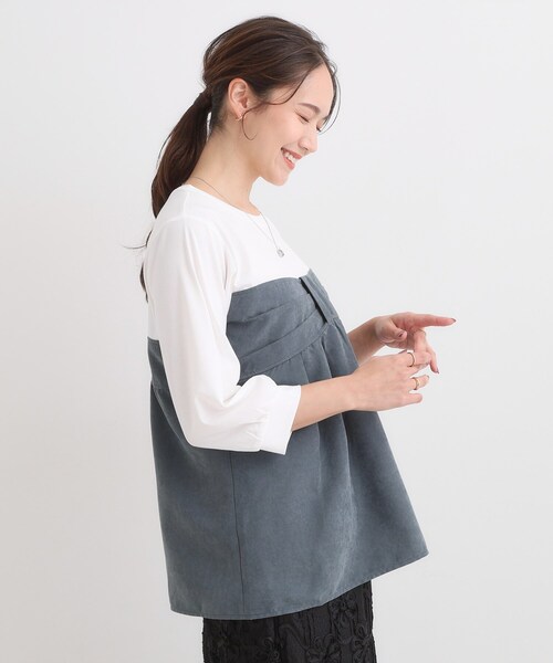 DRESKIP（ドレスキップ）の「気になるウエストもさり気なくカバー リボン風ドッキングトップス（Tシャツ/カットソー・レディース・ブルー系その他6/ベージュ系4/チャコール・04/03/02/01）」の13枚目の写真