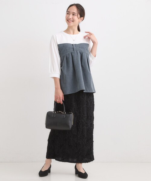 DRESKIP（ドレスキップ）の「気になるウエストもさり気なくカバー リボン風ドッキングトップス（Tシャツ/カットソー・レディース・ブルー系その他6/ベージュ系4/チャコール・04/03/02/01）」の14枚目の写真