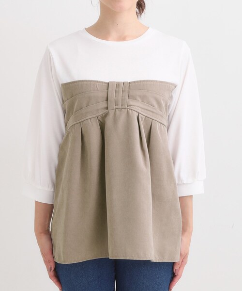 DRESKIP（ドレスキップ）の「気になるウエストもさり気なくカバー リボン風ドッキングトップス（Tシャツ/カットソー・レディース・ブルー系その他6/ベージュ系4/チャコール・04/03/02/01）」の16枚目の写真