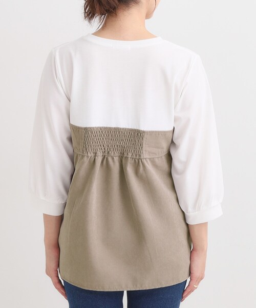 DRESKIP（ドレスキップ）の「気になるウエストもさり気なくカバー リボン風ドッキングトップス（Tシャツ/カットソー・レディース・ブルー系その他6/ベージュ系4/チャコール・04/03/02/01）」の18枚目の写真