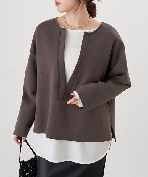 SHENERY（シーナリー）の「【インフルエンサー＠tsuru00コラボ】スキッパーポンチプルオーバー（スウェット・レディース・ホワイト/ブラック/グレー/グレー系その他・FREE）」の4枚目の写真