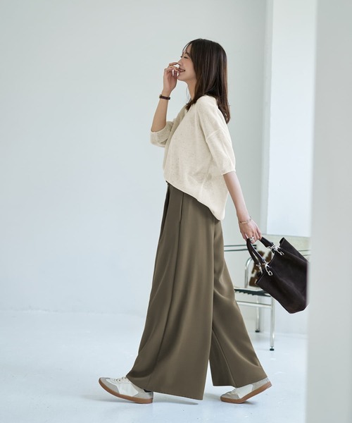 MUSE URBAN Vネック ニット ブラウン リネン混 MUSE URBAN Vネック ニット ブラウン リネン混