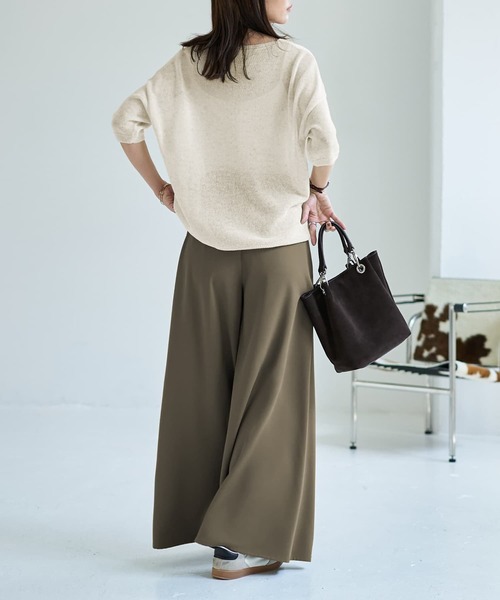 STYLE DELI(スタイルデリ)の「リネン混シアー編み5分袖Vネックニット(ニット/セーター・レディース・モカ/オートミール・FREE)」の12枚目の写真