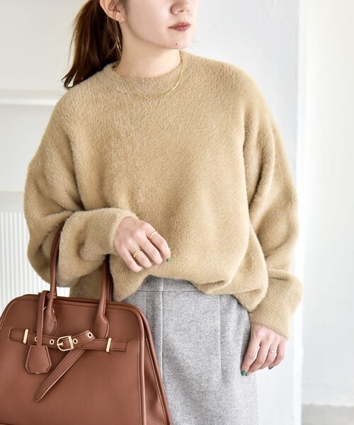 セール】quaranciel:〈手洗い可能〉ファーライク クルーネック ニット