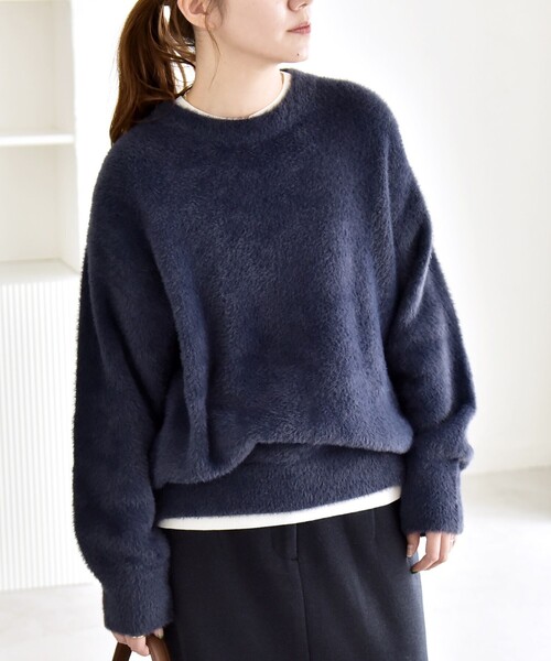 セール】quaranciel:〈手洗い可能〉ファーライク クルーネック ニット