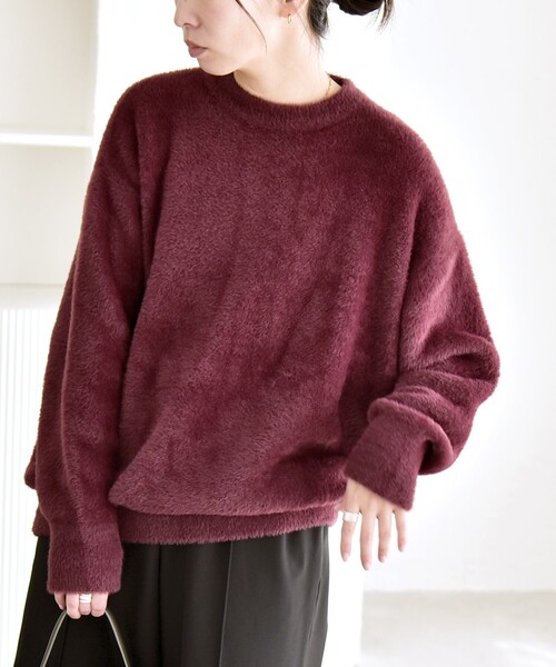 quaranciel(カランシエル)の「quaranciel:〈手洗い可能〉ファーライク クルーネック ニット プルオーバー(ニット/セーター・レディース・ベージュ/ネイビー/ワイン・ONE SIZE)」の3枚目の写真