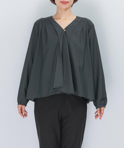 セール】ウォッシャブルVネックフレアブラウス（シャツ/ブラウス