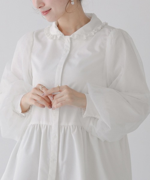 Fit more(フィットモア)の「レース襟チュール袖ブラウス(シャツ/ブラウス・レディース・ホワイト/ブラック/ベビーピンク・FREE)」の5枚目の写真