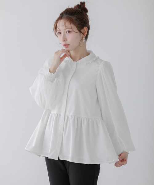 Fit more(フィットモア)の「レース襟チュール袖ブラウス(シャツ/ブラウス・レディース・ホワイト/ブラック/ベビーピンク・FREE)」の6枚目の写真