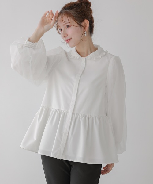 Fit more(フィットモア)の「レース襟チュール袖ブラウス(シャツ/ブラウス・レディース・ホワイト/ブラック/ベビーピンク・FREE)」の4枚目の写真