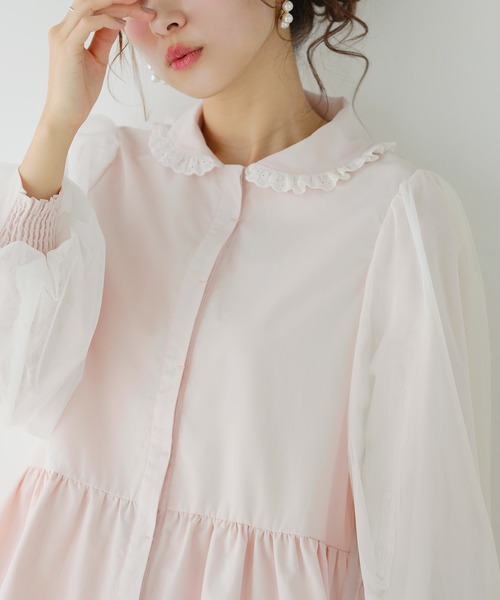 Fit more(フィットモア)の「レース襟チュール袖ブラウス(シャツ/ブラウス・レディース・ホワイト/ブラック/ベビーピンク・FREE)」の12枚目の写真