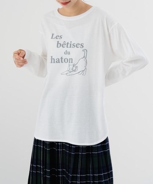 refinedworks（リファインドワークス）の「【refinedworks】猫プリント が可愛い ロンT（Tシャツ/カットソー・レディース・ブラック/ホワイト・FREE）」の16枚目の写真