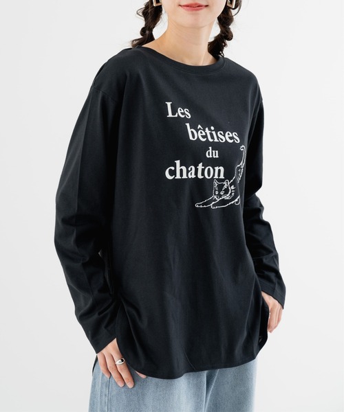 refinedworks（リファインドワークス）の「【refinedworks】猫プリント が可愛い ロンT（Tシャツ/カットソー・レディース・ブラック/ホワイト・FREE）」の21枚目の写真