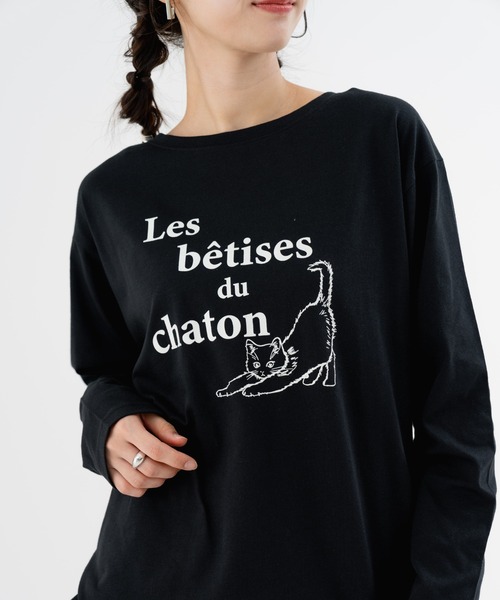 refinedworks（リファインドワークス）の「【refinedworks】猫プリント が可愛い ロンT（Tシャツ/カットソー・レディース・ブラック/ホワイト・FREE）」の14枚目の写真
