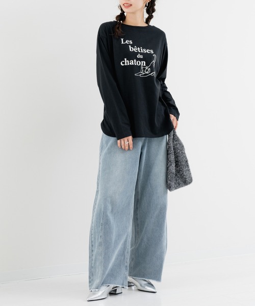 refinedworks（リファインドワークス）の「【refinedworks】猫プリント が可愛い ロンT（Tシャツ/カットソー・レディース・ブラック/ホワイト・FREE）」の3枚目の写真