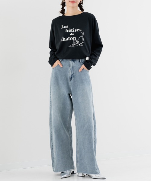 refinedworks（リファインドワークス）の「【refinedworks】猫プリント が可愛い ロンT（Tシャツ/カットソー・レディース・ブラック/ホワイト・FREE）」の10枚目の写真