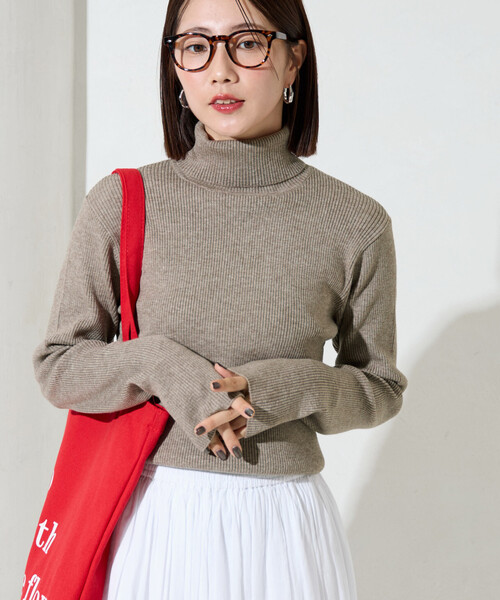 限定展開 吸湿発熱 リブ タートル ネック ニット プルオーバー（ニット
