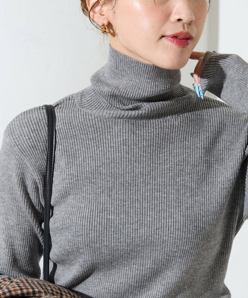 限定展開 吸湿発熱 リブ タートル ネック ニット プルオーバー（ニット