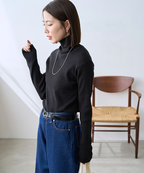 限定展開 吸湿発熱 リブ タートル ネック ニット プルオーバー（ニット