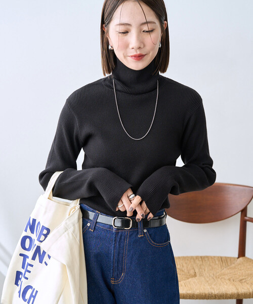 セール】限定展開 吸湿発熱 リブ タートル ネック ニット プルオーバー