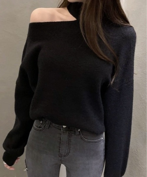 kirakiraShop(キラキラショップ)の「さりげない肌見せで、大人の抜け感を。ワンオフショルダー カットアウト ニット(ニット/セーター・レディース・ブラック/ホワイト/グレー・FREE)」の16枚目の写真
