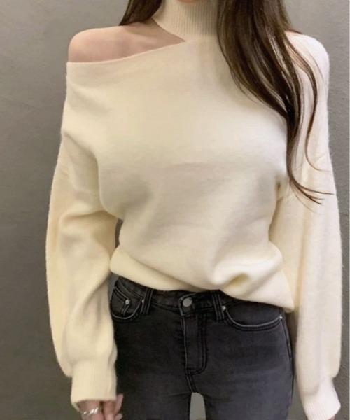 kirakiraShop(キラキラショップ)の「さりげない肌見せで、大人の抜け感を。ワンオフショルダー カットアウト ニット(ニット/セーター・レディース・ブラック/ホワイト/グレー・FREE)」の21枚目の写真