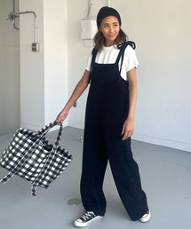 肩紐リボンベロアサロペットパンツ
