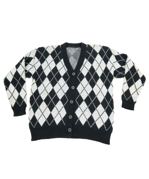 セール】アーガイル柄 オーバーサイズニットカーディガン / ルーズ