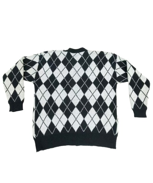 柄カーディガン（黒） セール】アーガイル柄 オーバーサイズニットカーディガン / ルーズ