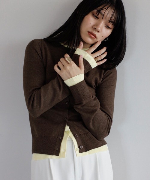 ENC（エンク）の「layered like knit cardigan / レイヤード風ニットカーディガン（カーディガン/ボレロ・レディース・ネイビー/ブラウン/アイボリー/グレー・FREE）」の3枚目の写真