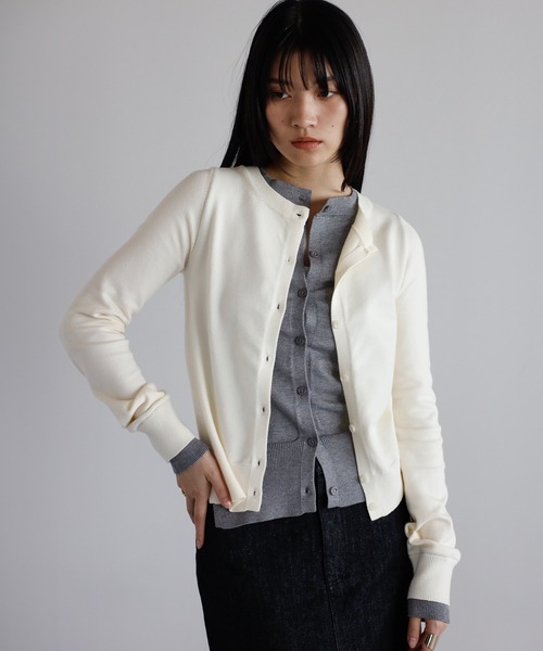 ENC（エンク）の「layered like knit cardigan / レイヤード風ニットカーディガン（カーディガン/ボレロ・レディース・ネイビー/ブラウン/アイボリー/グレー・FREE）」の5枚目の写真