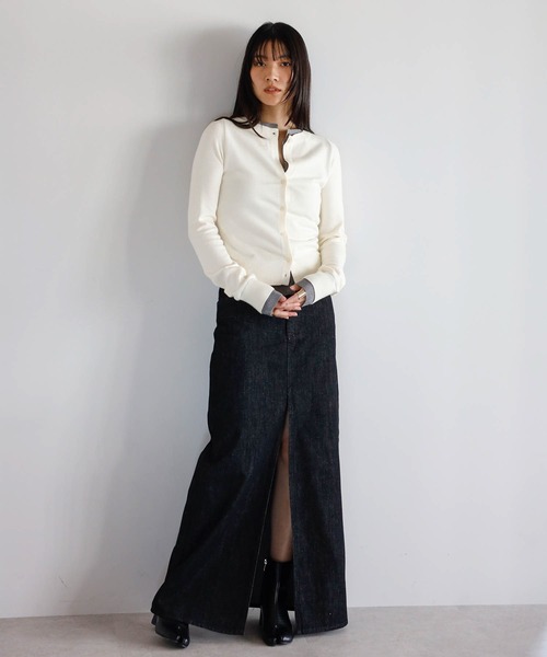 ENC（エンク）の「layered like knit cardigan / レイヤード風ニットカーディガン（カーディガン/ボレロ・レディース・ネイビー/ブラウン/アイボリー/グレー・FREE）」の7枚目の写真