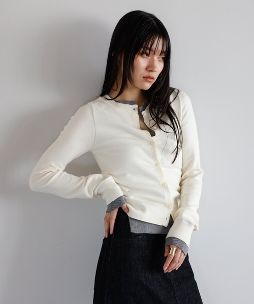 ENC（エンク）の「layered like knit cardigan / レイヤード風ニットカーディガン（カーディガン/ボレロ・レディース・ネイビー/ブラウン/アイボリー/グレー・FREE）」の8枚目の写真