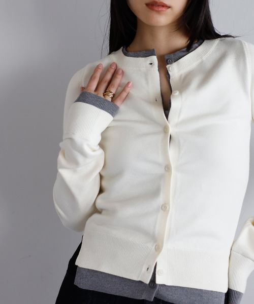 ENC（エンク）の「layered like knit cardigan / レイヤード風ニットカーディガン（カーディガン/ボレロ・レディース・ネイビー/ブラウン/アイボリー/グレー・FREE）」の12枚目の写真