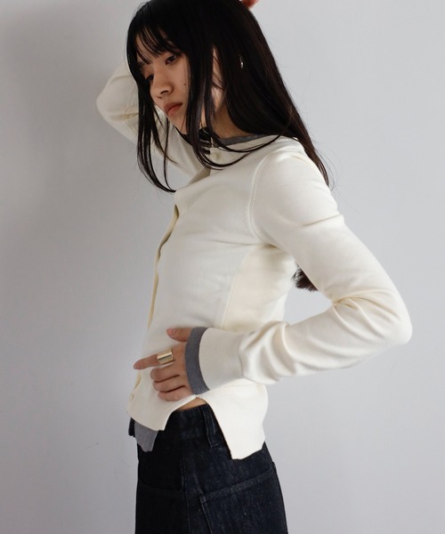 ENC（エンク）の「layered like knit cardigan / レイヤード風ニットカーディガン（カーディガン/ボレロ・レディース・ネイビー/ブラウン/アイボリー/グレー・FREE）」の14枚目の写真