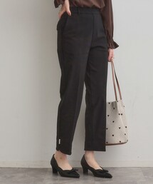 【通勤・美脚見え・あったか】裏起毛パール調スカラ裾デザインパンツ
