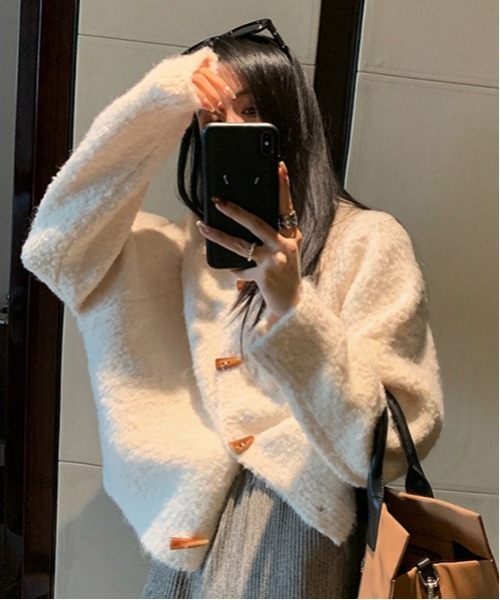 WEGO(ウィゴー)の「WEGO/ラグランダッフルモチニットカーディガン(カーディガン/ボレロ・レディース・グレー/ホワイト/ピンク/ブラウン・FREE)」の7枚目の写真