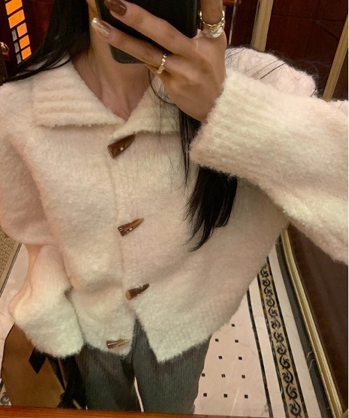 WEGO(ウィゴー)の「WEGO/ラグランダッフルモチニットカーディガン(カーディガン/ボレロ・レディース・グレー/ホワイト/ピンク/ブラウン・FREE)」の5枚目の写真