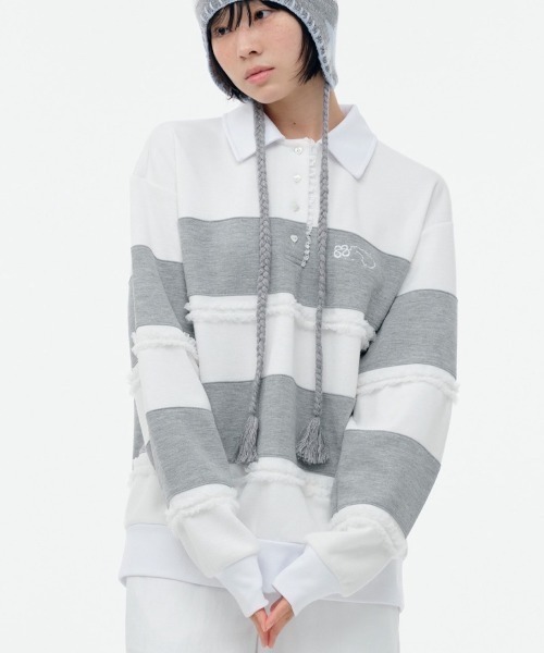 TUOMIO RUFFLE POLO TOP — рубашка‑поло с рюшами, длинный рукав