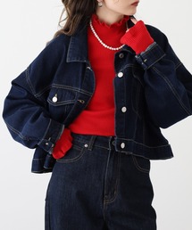 Ree&Mee 洗濯機で洗える ふんわり やさしい着心地 ミルキーニット バルーン袖 フリル ネック リブ ニット