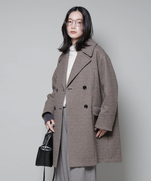 セール】オーバーサイズポケットチェックコート（チェスターコート