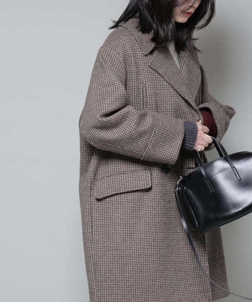 セール】オーバーサイズポケットチェックコート（チェスターコート