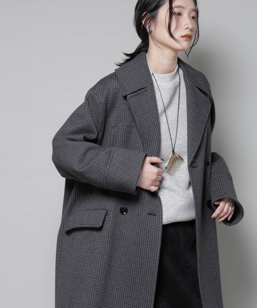 セール】オーバーサイズポケットチェックコート（チェスターコート