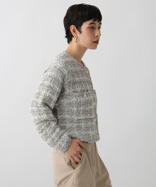 studio CLIP(スタディオクリップ)の「《ウタオ》ニットジャケット(ノーカラージャケット・レディース・ブラック/グレー・FREE)」の5枚目の写真