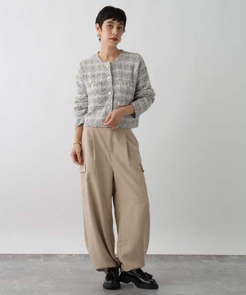 studio CLIP(スタディオクリップ)の「《ウタオ》ニットジャケット(ノーカラージャケット・レディース・ブラック/グレー・FREE)」の7枚目の写真