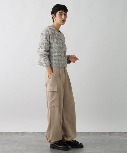 studio CLIP(スタディオクリップ)の「《ウタオ》ニットジャケット(ノーカラージャケット・レディース・ブラック/グレー・FREE)」の8枚目の写真