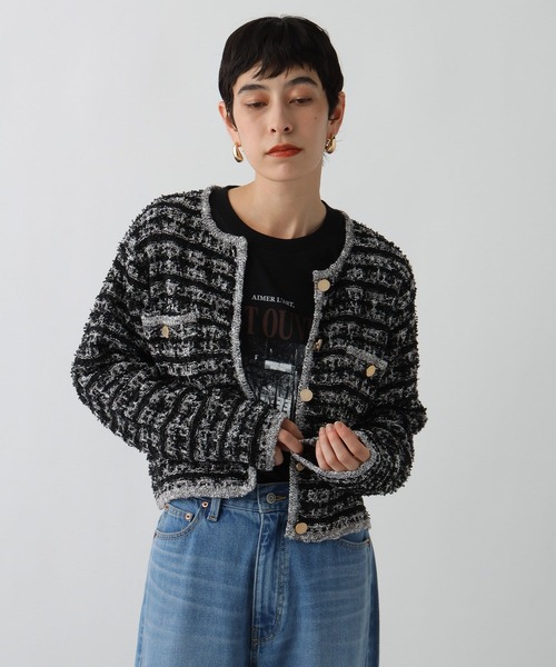 studio CLIP(スタディオクリップ)の「《ウタオ》ニットジャケット(ノーカラージャケット・レディース・ブラック/グレー・FREE)」の11枚目の写真